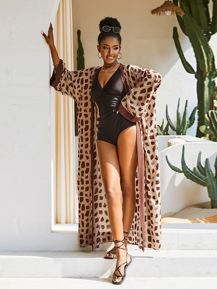 Dame elegant wrap kimono med grafisk mønster og rummelig pasform Stilla