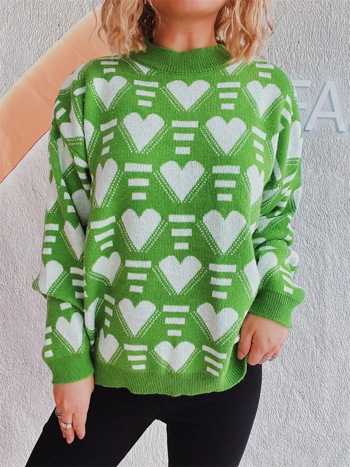 Kvinders hyggelige oversized sweater med hjerteformet mønster Stilla