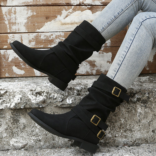 Dame fashionable og alsidige støvler med dekorative spænder Stilla