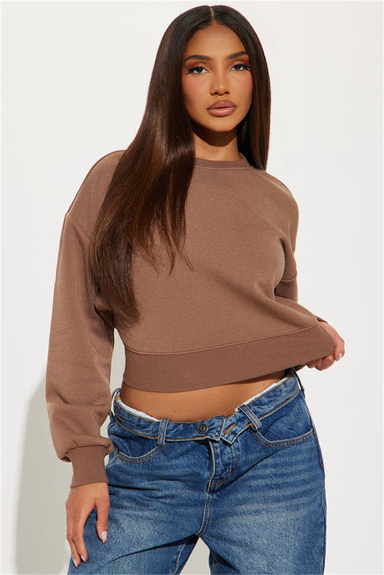 Kvindernes cropped sweatshirt med droppe skuldre og bred kant Skovae
