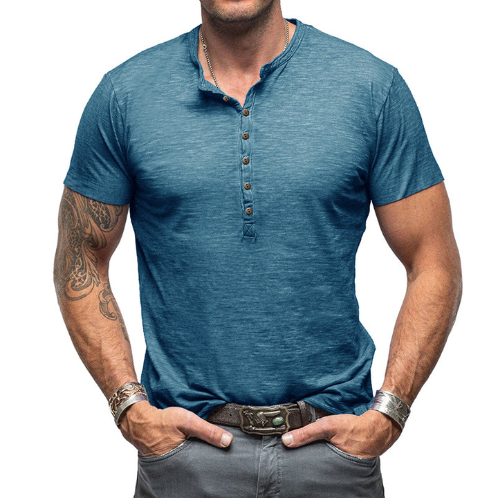 Herrer Henley-T-shirt med moderne snit og knapbar udskæring Stilla