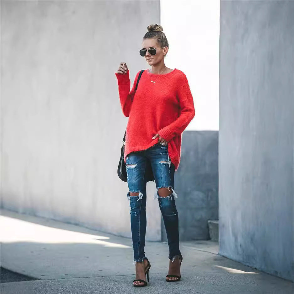 Dame blød sweater med asymmetrisk kant Stilla