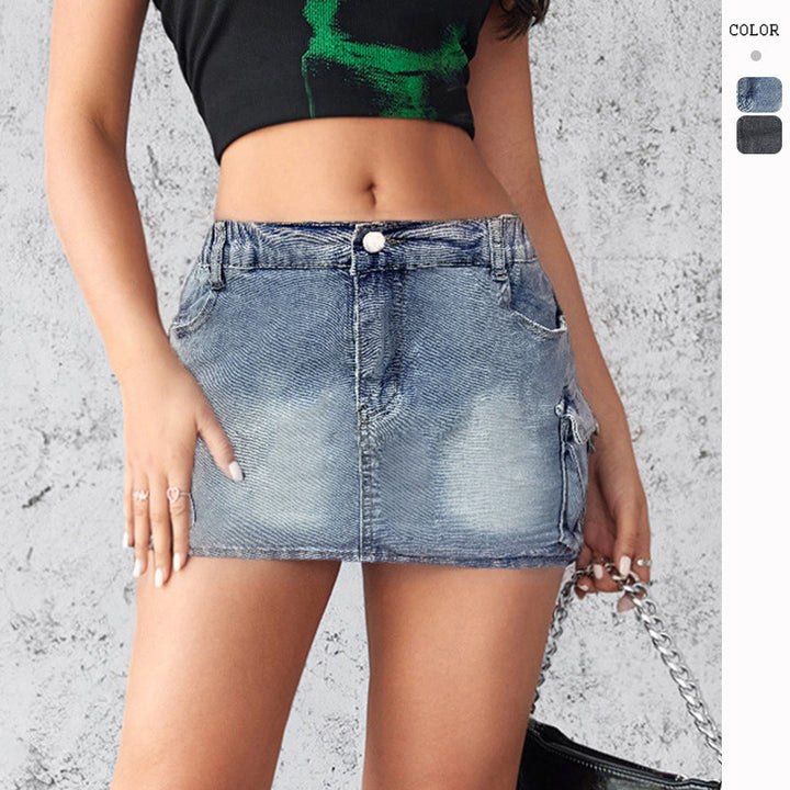 Kvinder Elegant Jeans Mini Kjole med Aftagelig Top og Side Lynlås Stilla