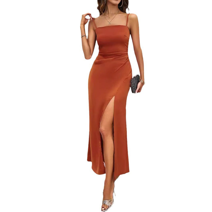 Kvinder Elegant Satin Maxi Kjole med Høj Slids og Spaghetti Remme Stilla