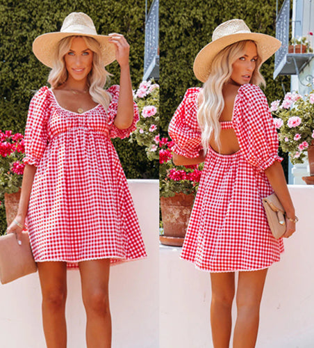 Dame Puffærmer Gingham Mini Kjole Stilla