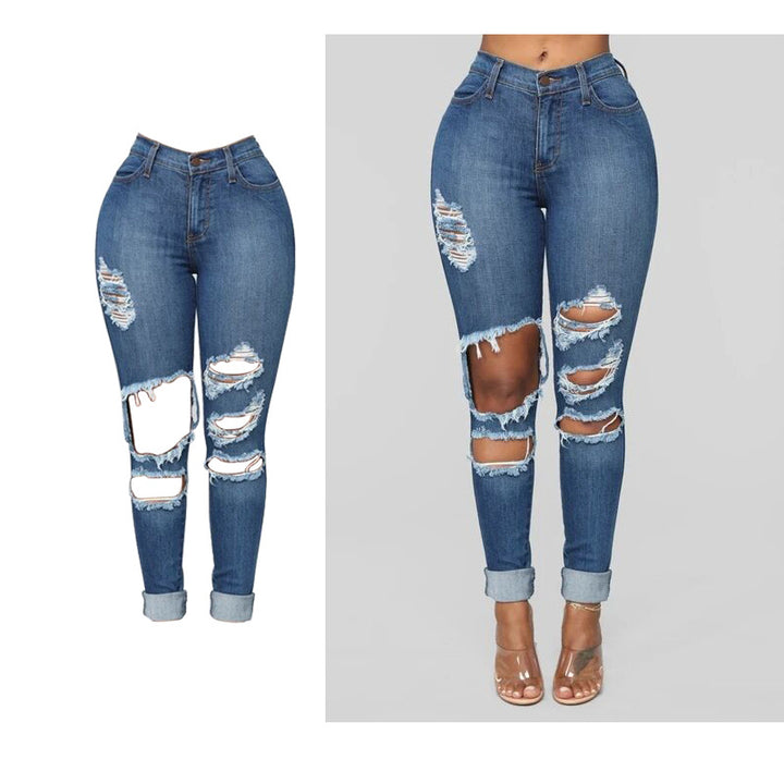 Dame Ripped Jeans med høj talje Stilla