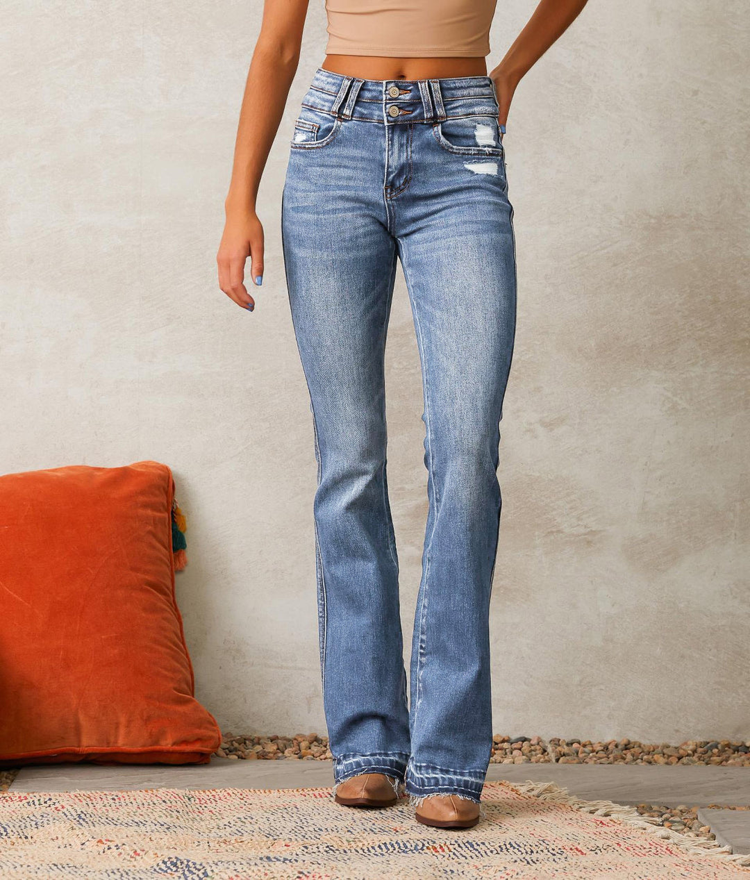 Dame Højtskårne Flared Jeans Stilla