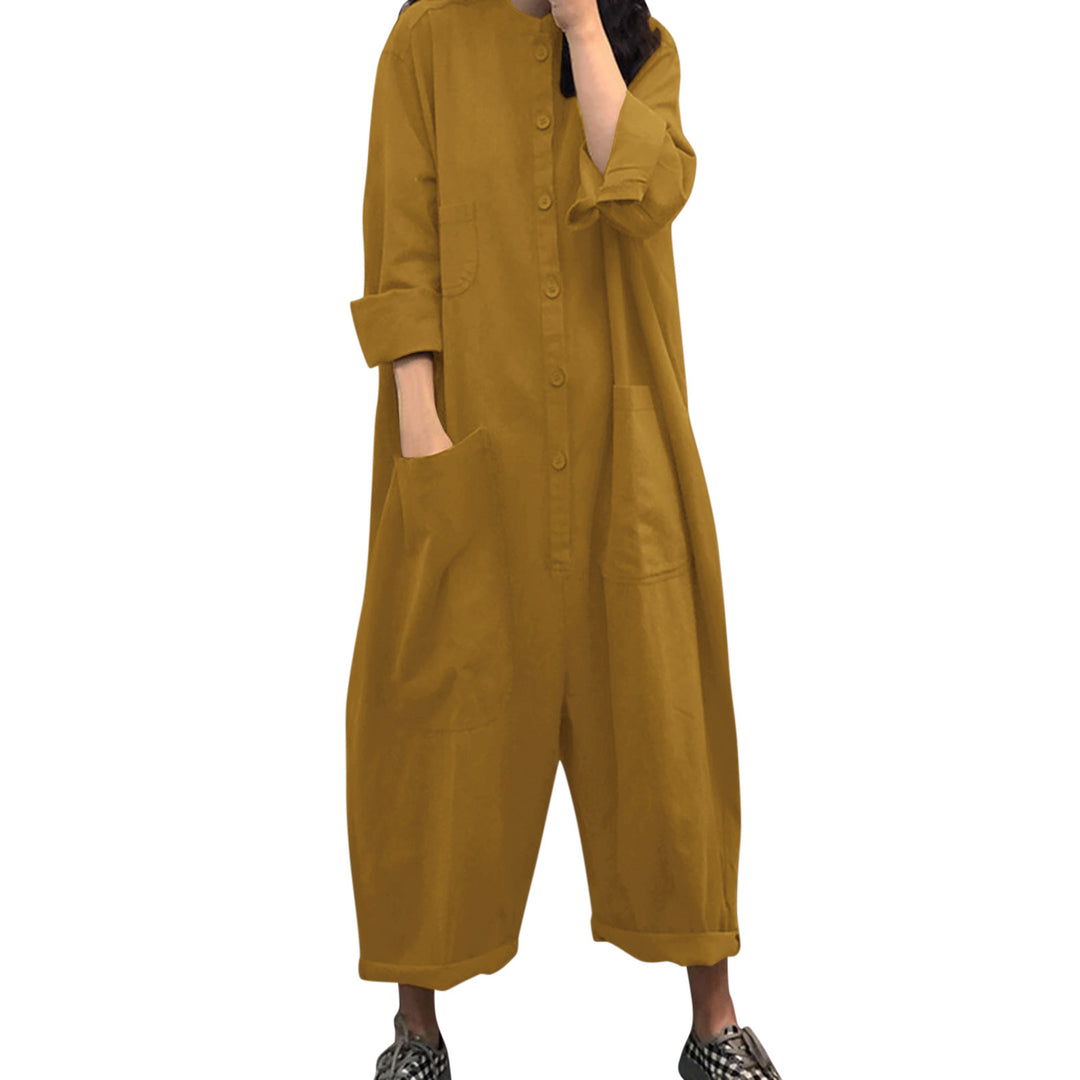 Dame Casual Jumpsuit med overdimensionerede lommer og knaplukning Stilla