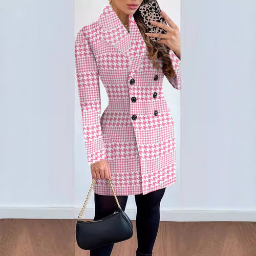 Damer moderigtig blazer i houndstooth-design med dobbelt knaplukning Stilla