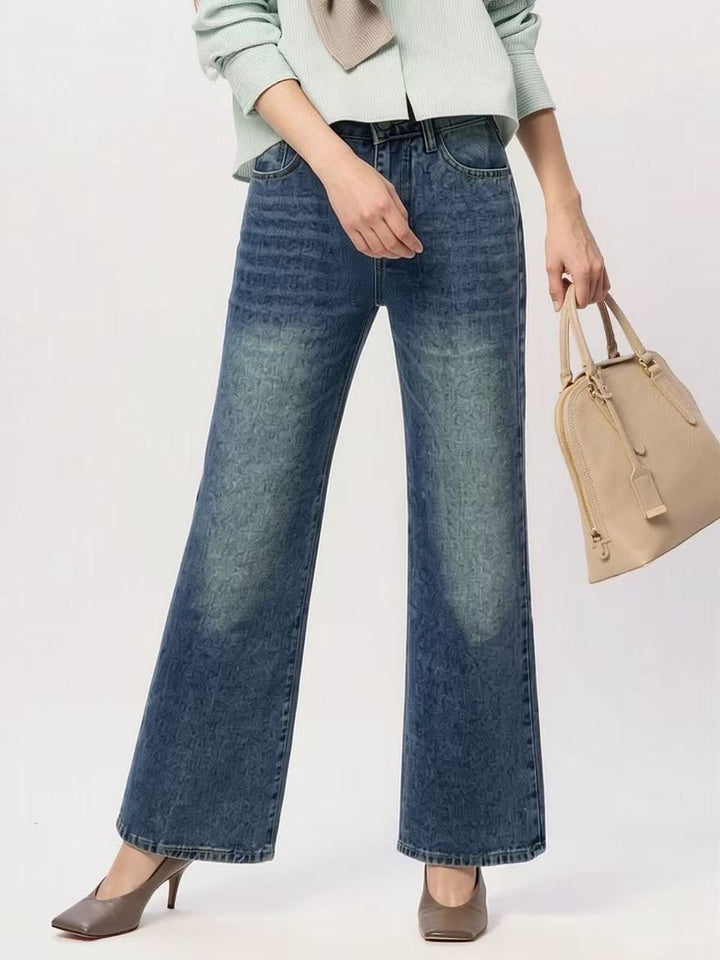 Dame bred High-Waist Jeans med unik tekstur Skovae