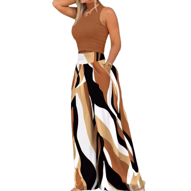 Dame Stilfuldt To-delt Cropped Top og Bred Bukser Sæt Stilla