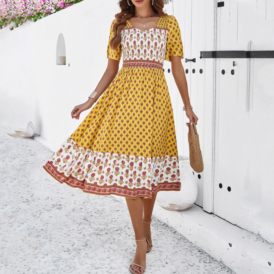 Dame Maxikjole med legende blomstermønster og elegant flæse Stilla