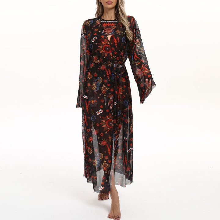 Dame Transparent Strandkimono med blomsterdesign Skovae