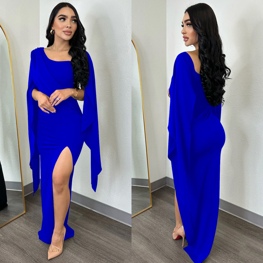 Dame Elegant Maxi-kjole med asymmetrisk overdel og sideslids Stilla