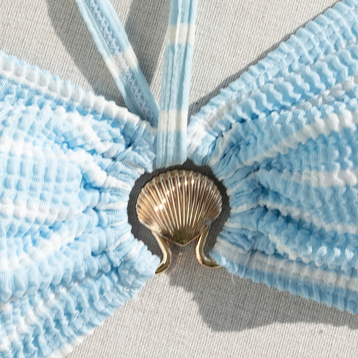 Dame bandeau-bikini med elegant muslingedetalje og sidelukninger Stilla