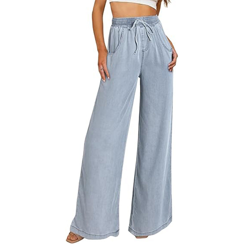 Dame bred jeans med elastisk talje og sidelommer Skovae