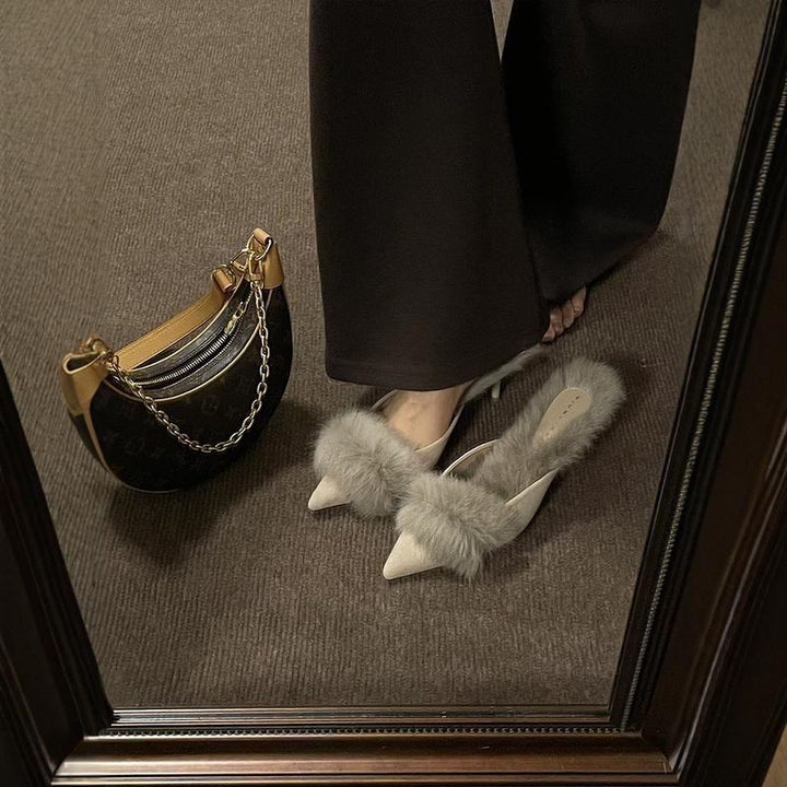 Kvinder Elegante Kunstpels Pyntede Mules Stilla