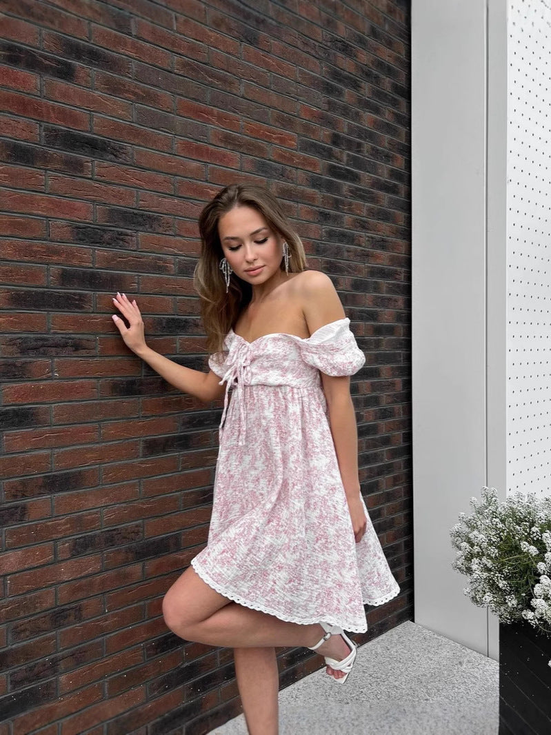 Dame Off-Shoulder Kjole med legende snøring og elegante volanter Stilla