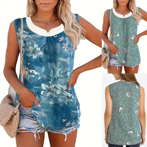 Dame Floral Print Ærmeløs Bluse Stilla