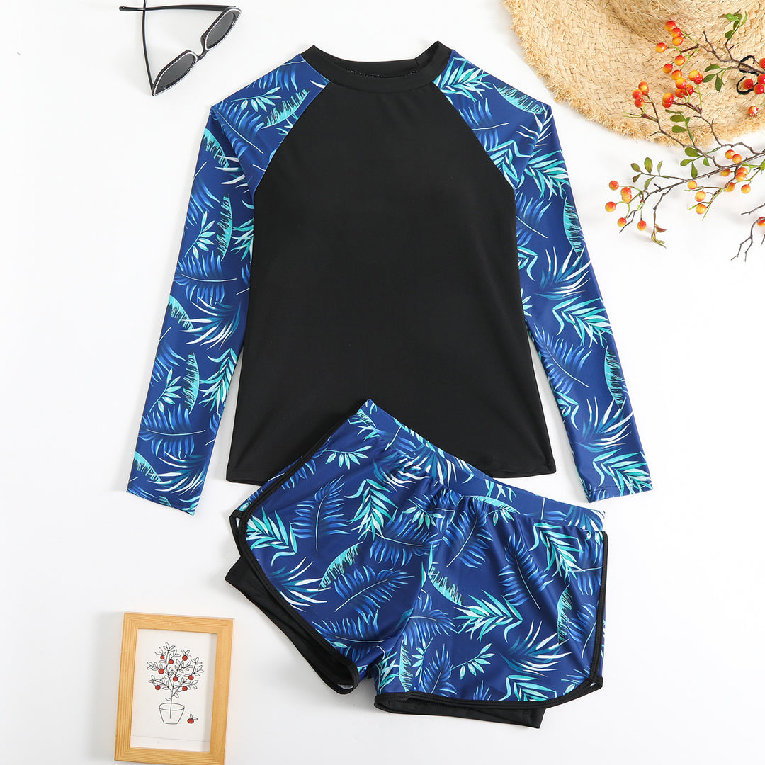 Dame Sporty Langærmet Rashguard med farverigt bladdesign Skovae