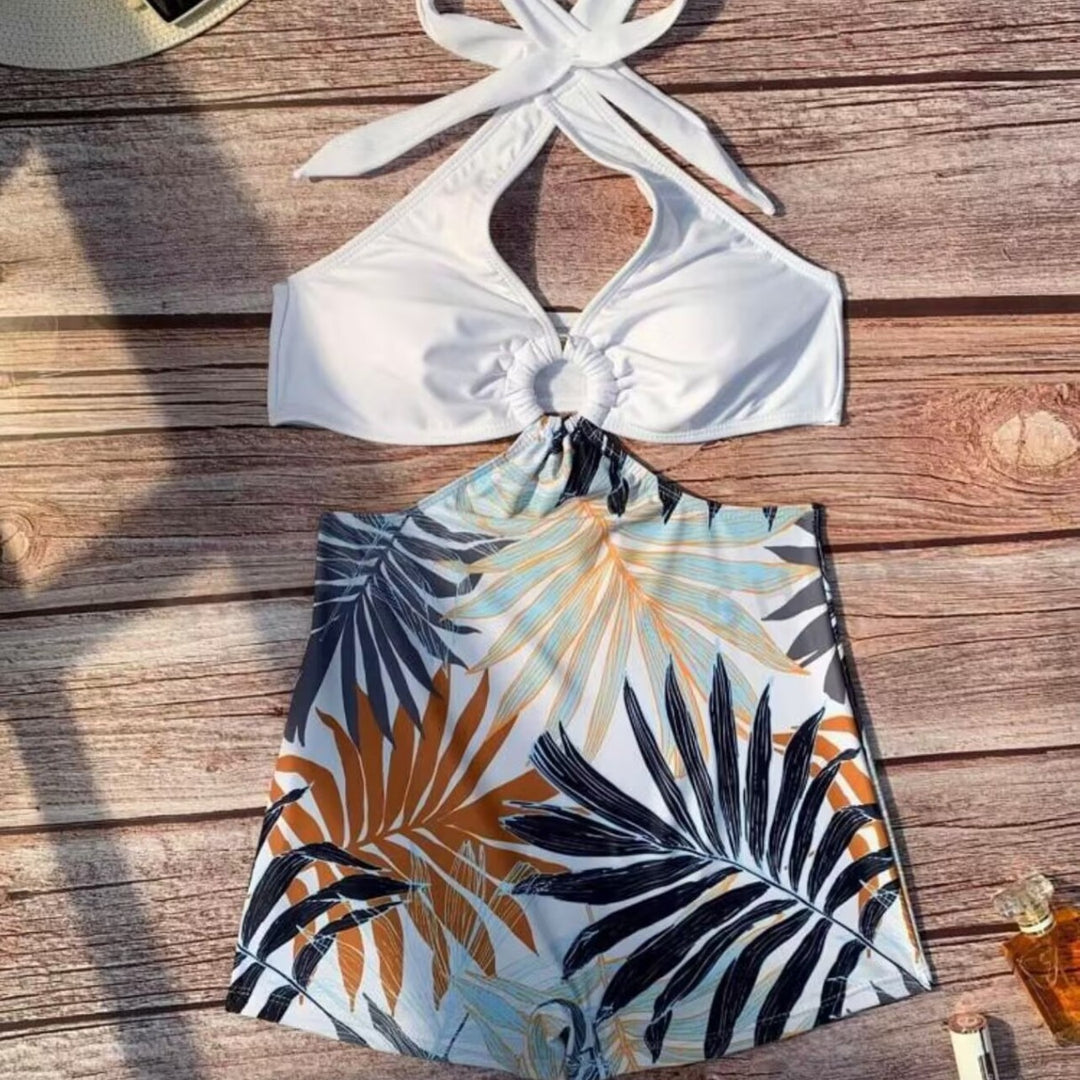 Dame Bikiniset med højt skåret buksedragt og elegant knude Skovae