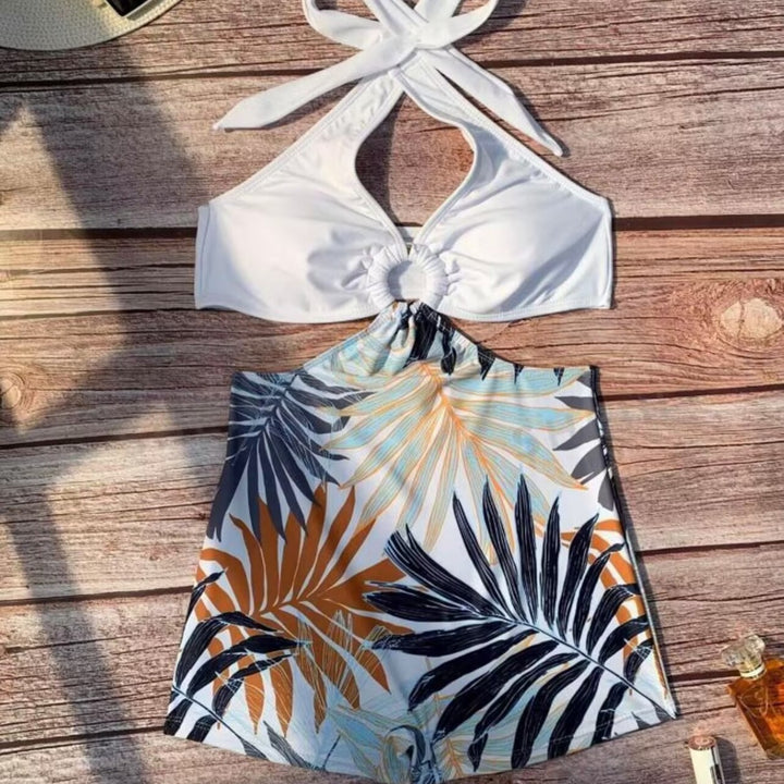 Dame Bikiniset med højt skåret buksedragt og elegant knude Skovae