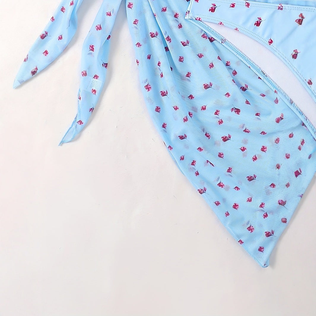 Dame triangle bikini med blomstret sarong Skovae