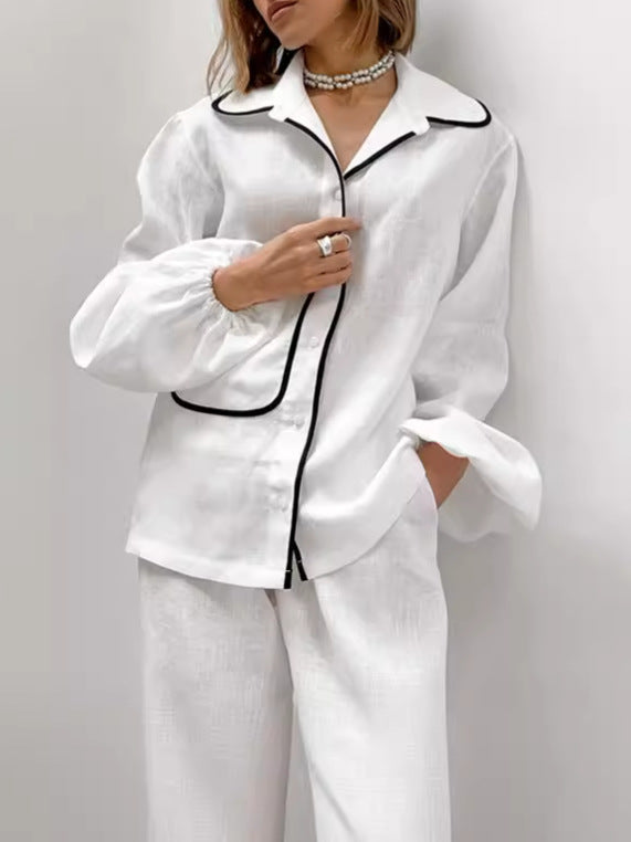 Dame Pyjama-Sæt i åndbart hør med elegante kontrastsyninger Stilla