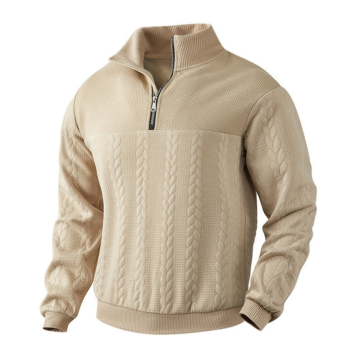 Herre afslappet fleece-trøje med halv lynlås og struktureret design Stilla