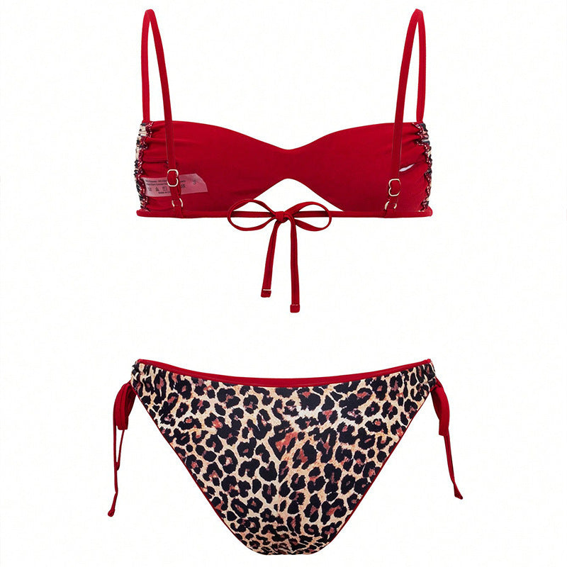 Dame triangel-bikini med moderigtig leo-design og justerbare stropper Skovae