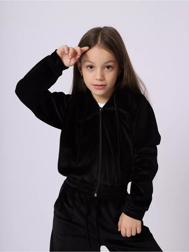 Kvinders Velour Sweat Suit med Hætte og Elastisk Livlinje Skovae