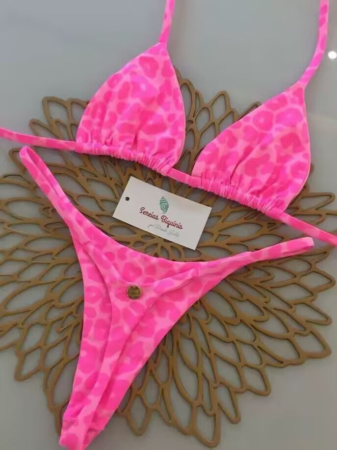 Dame triangel-bikini-sæt med blomstermønstre og justerbare stropper Skovae