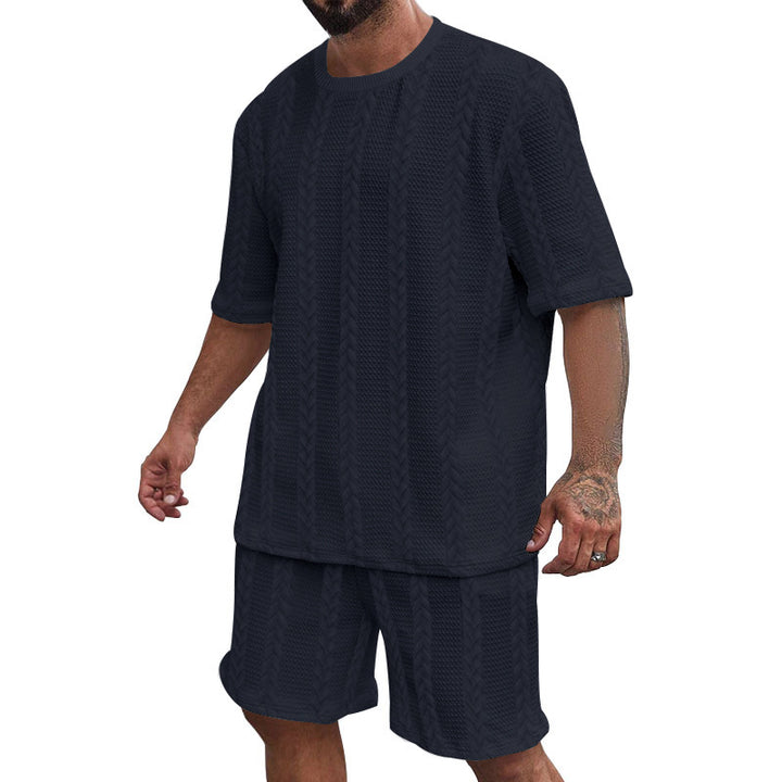 Herren nan afslappet fletningstrik fritids sæt med bred kortærmet t-shirt og elastiske Bermuda shorts