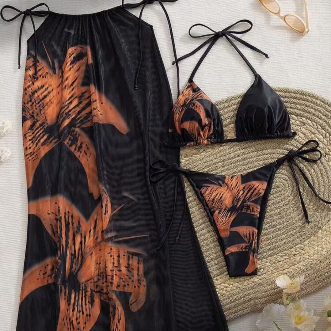 Dame Bikiniset med elegant indpakningsskørt og blomsterdesign Skovae
