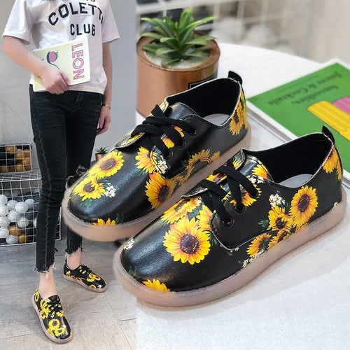 Dame mode sneakers med solsikke mønster og skridsikker sål Stilla