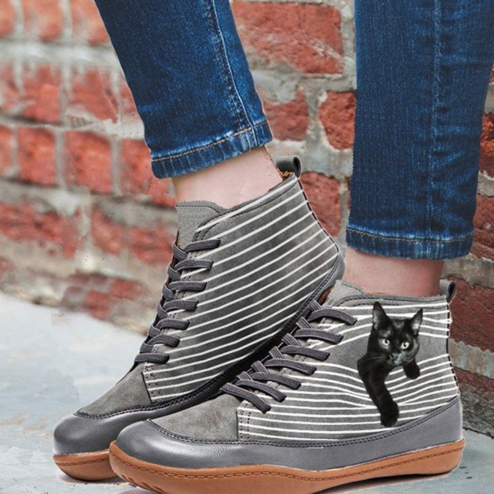 Dame højt hævede sneakers med unikt kattemotiv Stilla