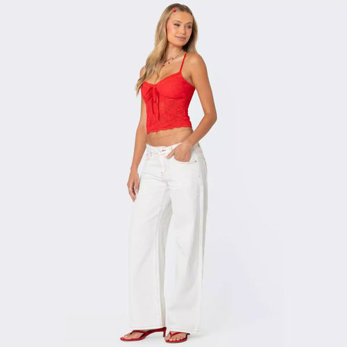 Dame spidsen crop-top med sløjfedetalje og justerbare stropper Skovae
