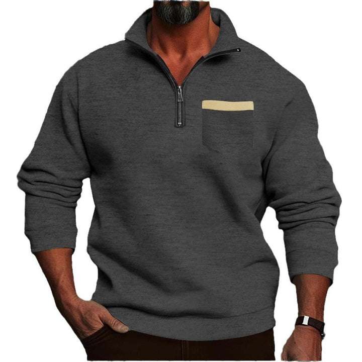 Herre modeskab Ståkrave pullover med halv lynlås og brystlomme Stilla