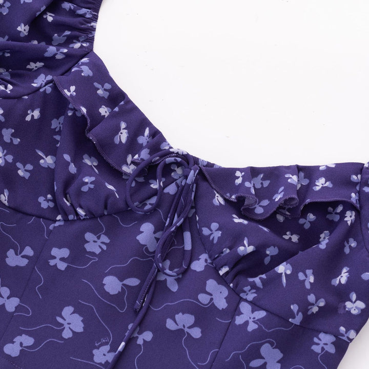 Dame crop-top med flæsedetaljer og blomsterprint Stilla
