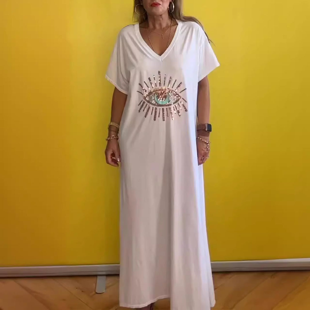 Dame Grafik Pailletter Maxi Kjole Stilla