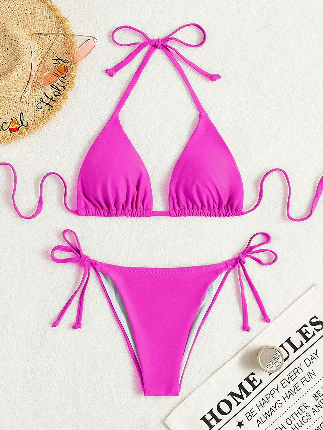Dame triangel-bikini med justerbare stropper og elastisk taljeelastik Skovae