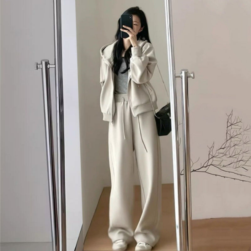 Kvinders Oversized Fritids Hoodie Sæt med Dyb Udsnit og Casual Bukser Skovae
