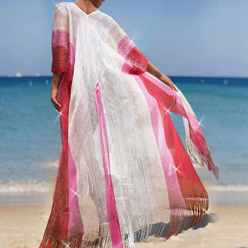 Dame elegant strandkimono med moderne frynser Stilla