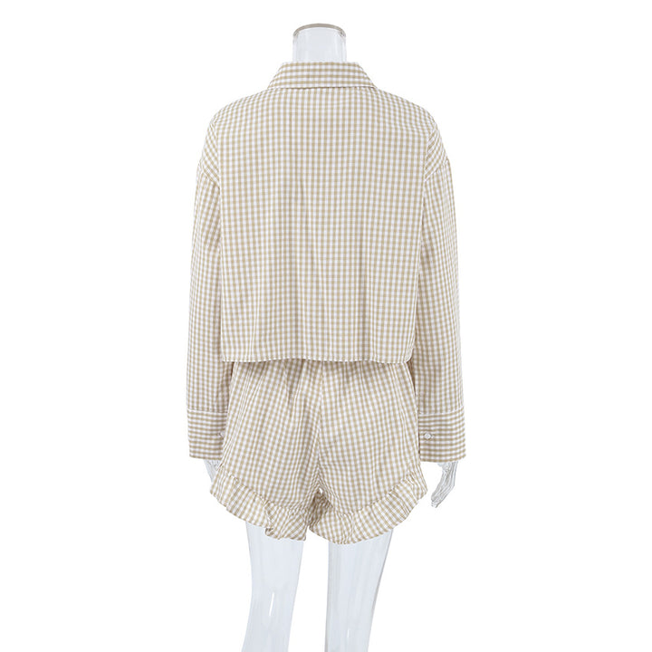 Dame pyjamasæt med ternet mønster og flæse detaljer Stilla