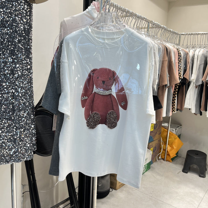 Dame T-shirt med betagende dyremotiv og glitrende detaljer Stilla