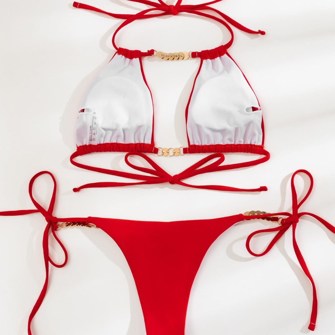 Dame triangel-bikini med smagfulde perle-detaljer Skovae