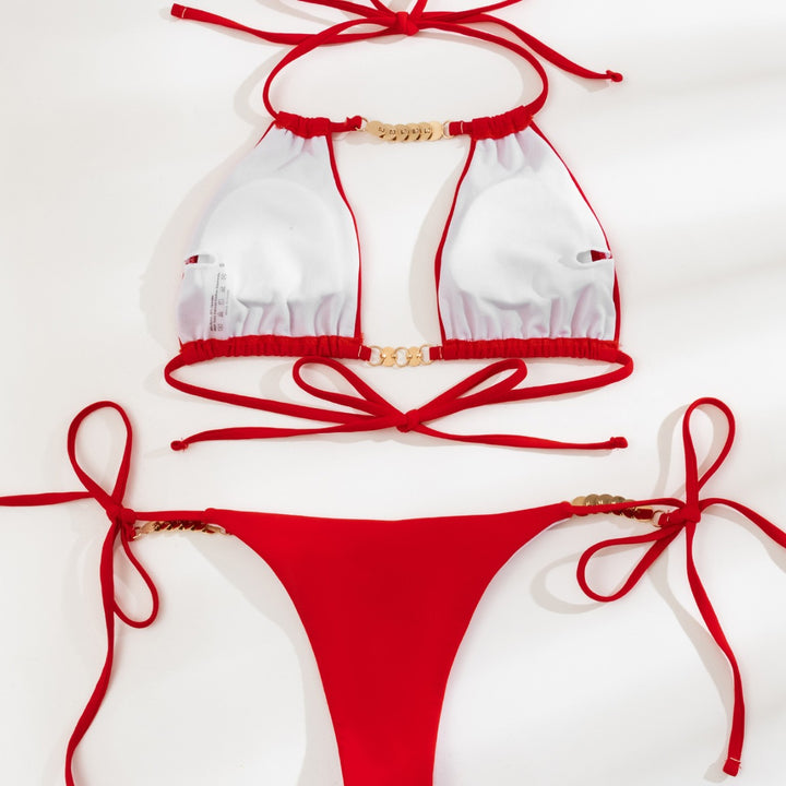 Dame triangel-bikini med smagfulde perle-detaljer Skovae