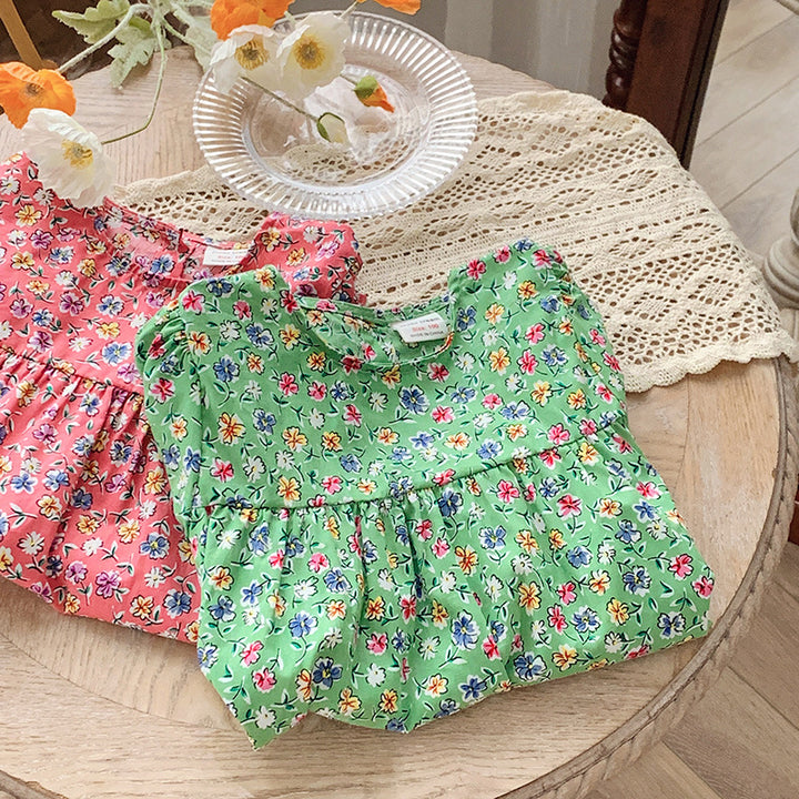 Pige Floral Print Korte Ærmer Kjole Stilla