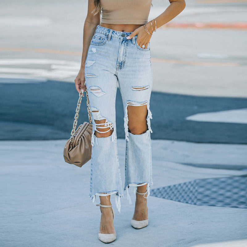 Dame revnede mom jeans med frynset kanter Stilla