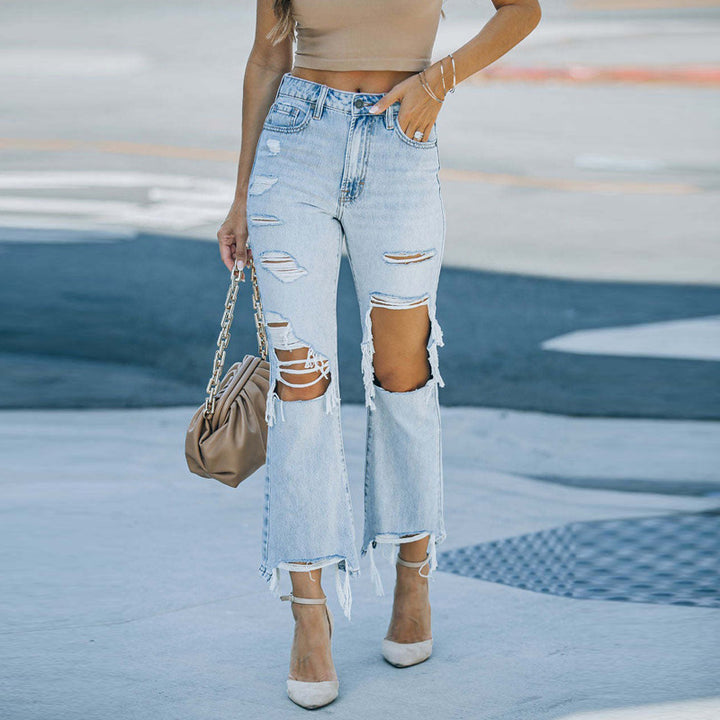 Dame revnede mom jeans med frynset kanter Stilla